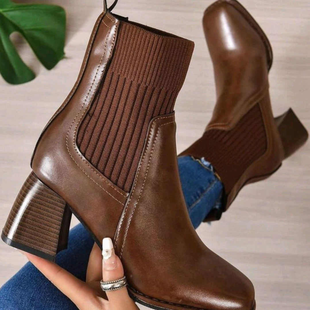 Women's Block Heel Slip-On Ankle Boots Knit Sock Shaft