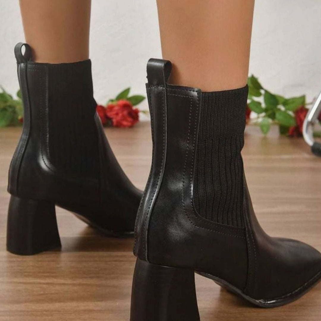 Women's Block Heel Slip-On Ankle Boots Knit Sock Shaft