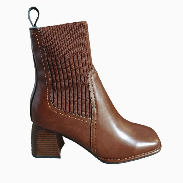 Women's Block Heel Slip-On Ankle Boots Knit Sock Shaft