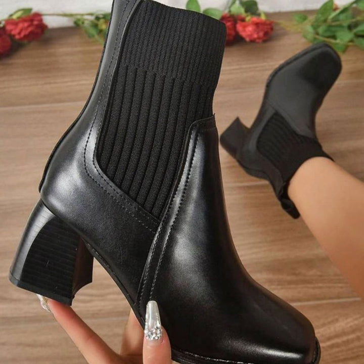 Women's Block Heel Slip-On Ankle Boots Knit Sock Shaft