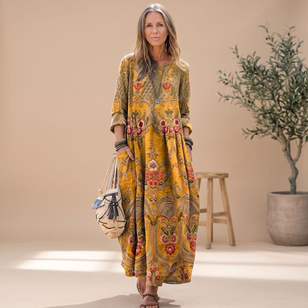 Women's Boho Floral Loose-Fit Long-Sleeve Maxi Dress - Multicolor