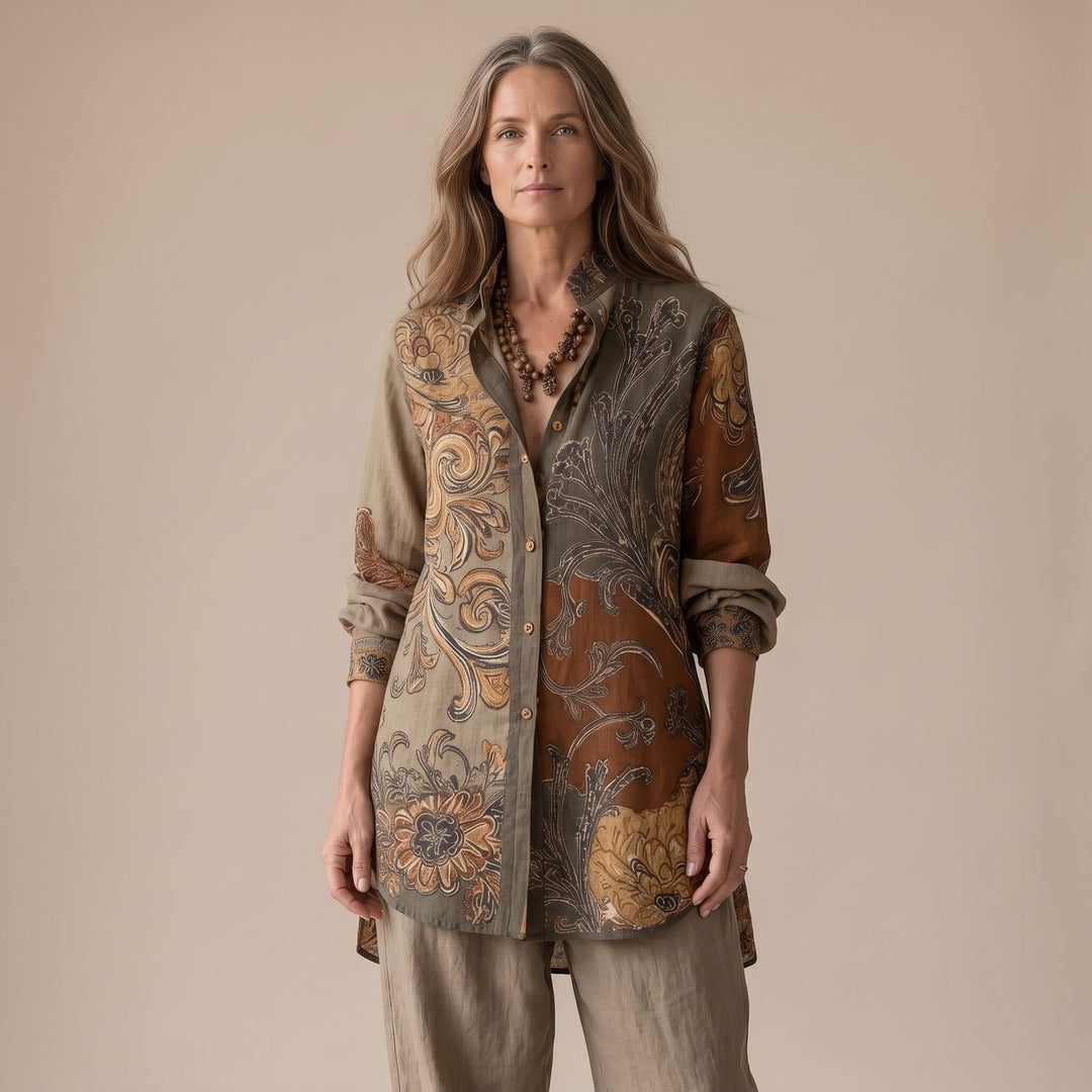 Women's Boho Floral-Print Button-Up Two Piece Set