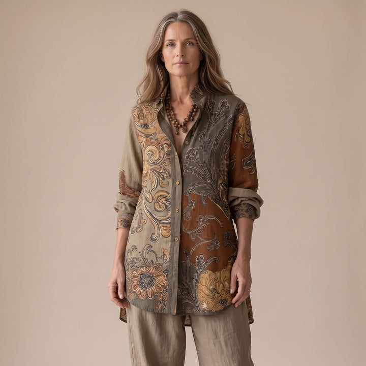 Women's Boho Floral-Print Button-Up Two Piece Set