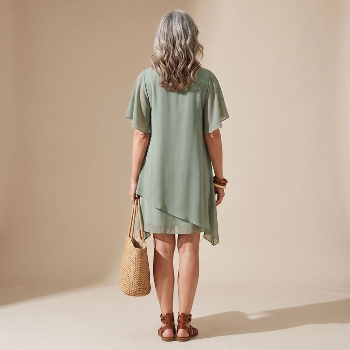 Women's Boho Layered Chiffon V-Neck Flowy Mini Dress