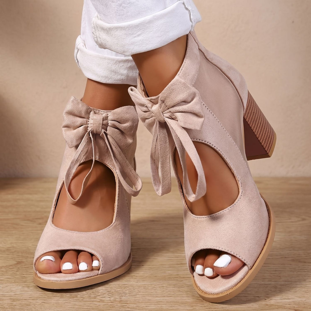 Women's Bow-Tie Block-Heel Open-Toe Orthopedic Sandals - Beige