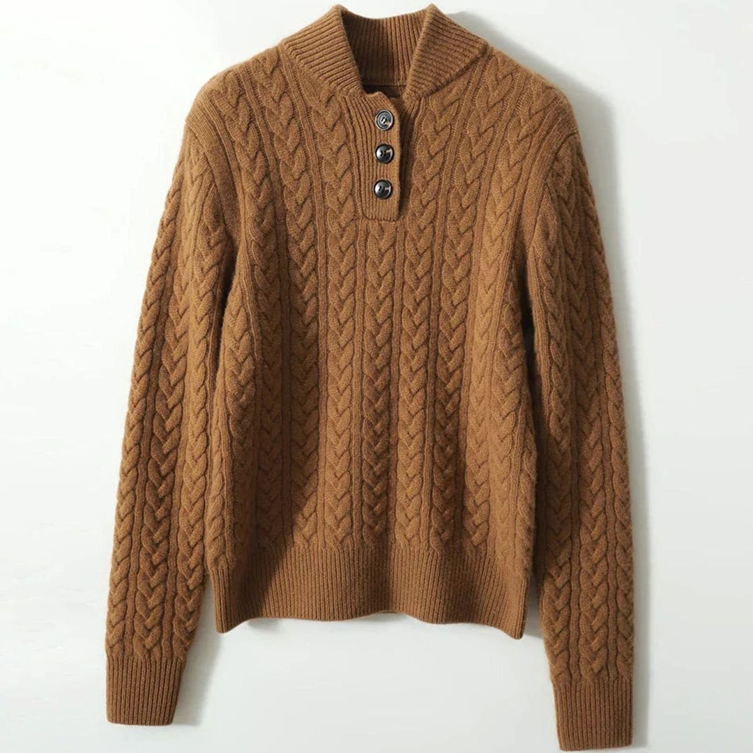 Women's Cable-Knit Button-Neck Long-Sleeve Sweater