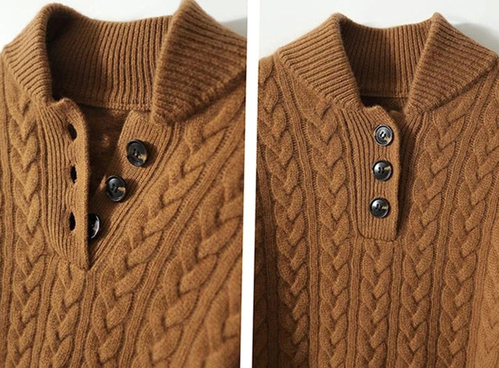 Women's Cable-Knit Button-Neck Long-Sleeve Sweater