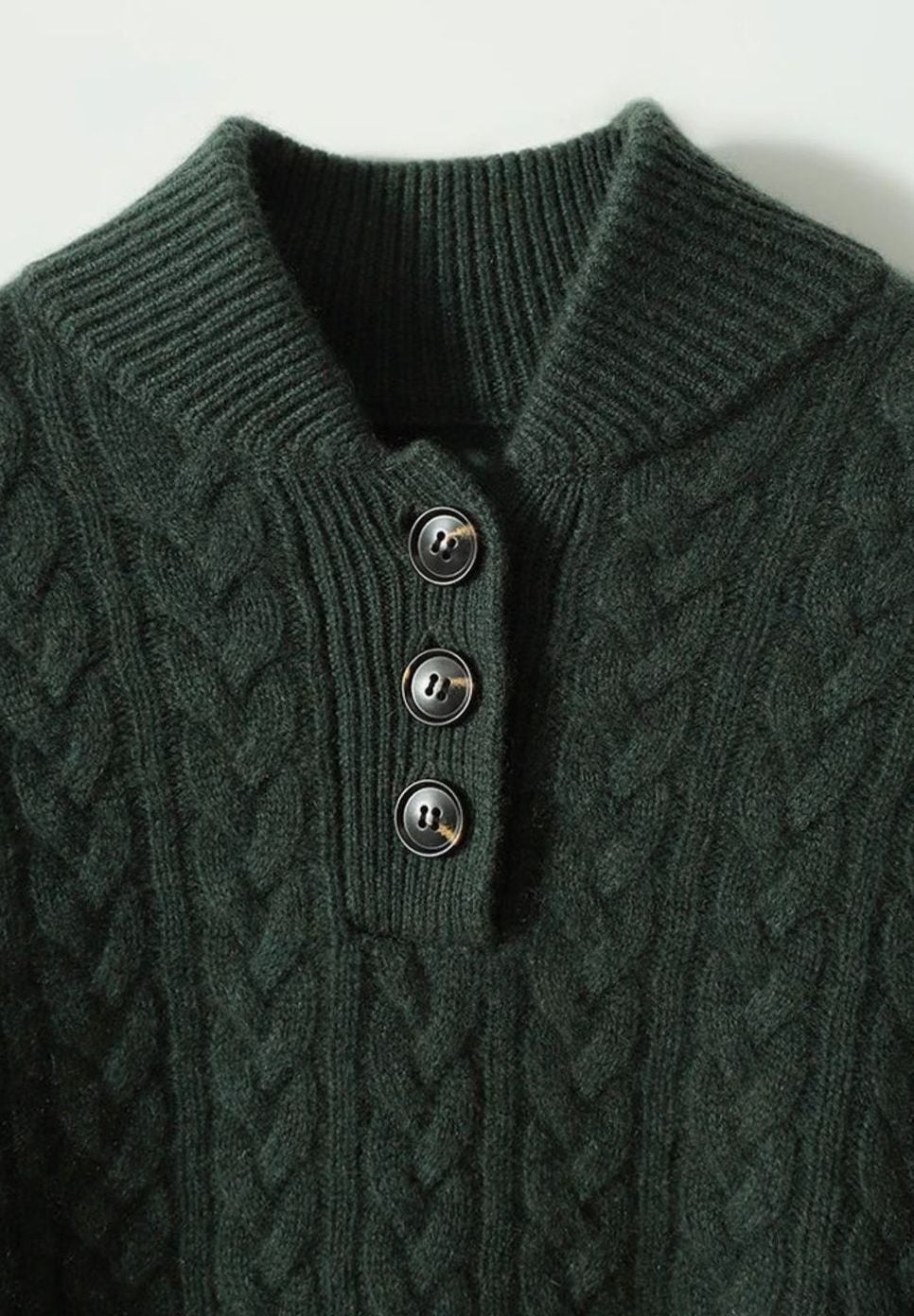 Women's Cable-Knit Button-Neck Long-Sleeve Sweater