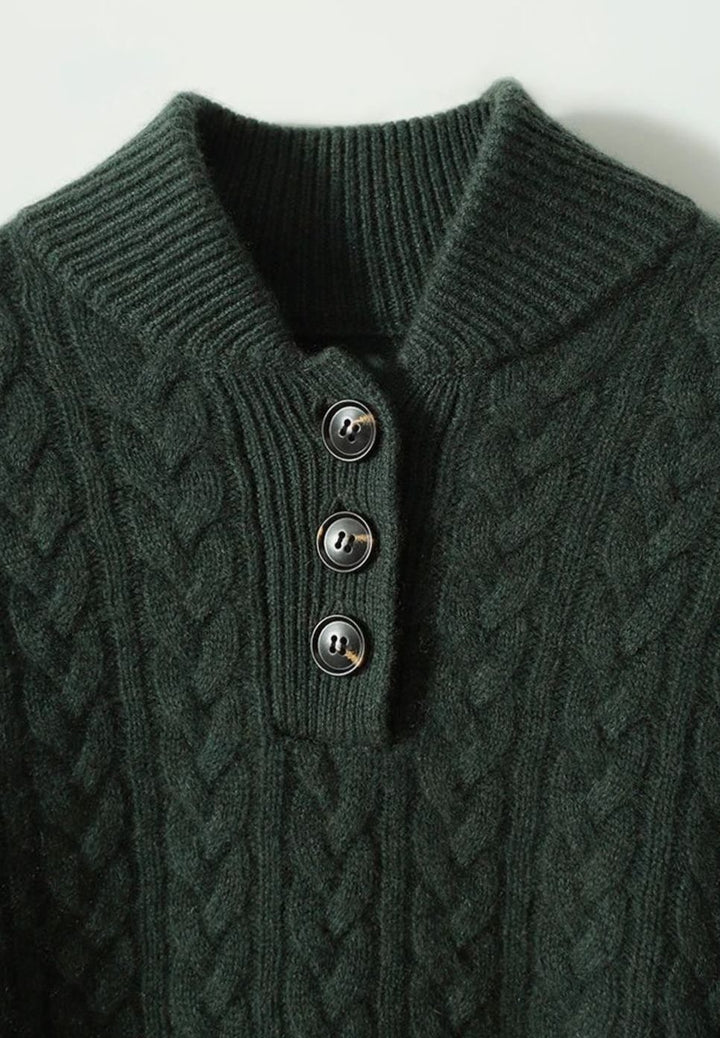 Women's Cable-Knit Button-Neck Long-Sleeve Sweater