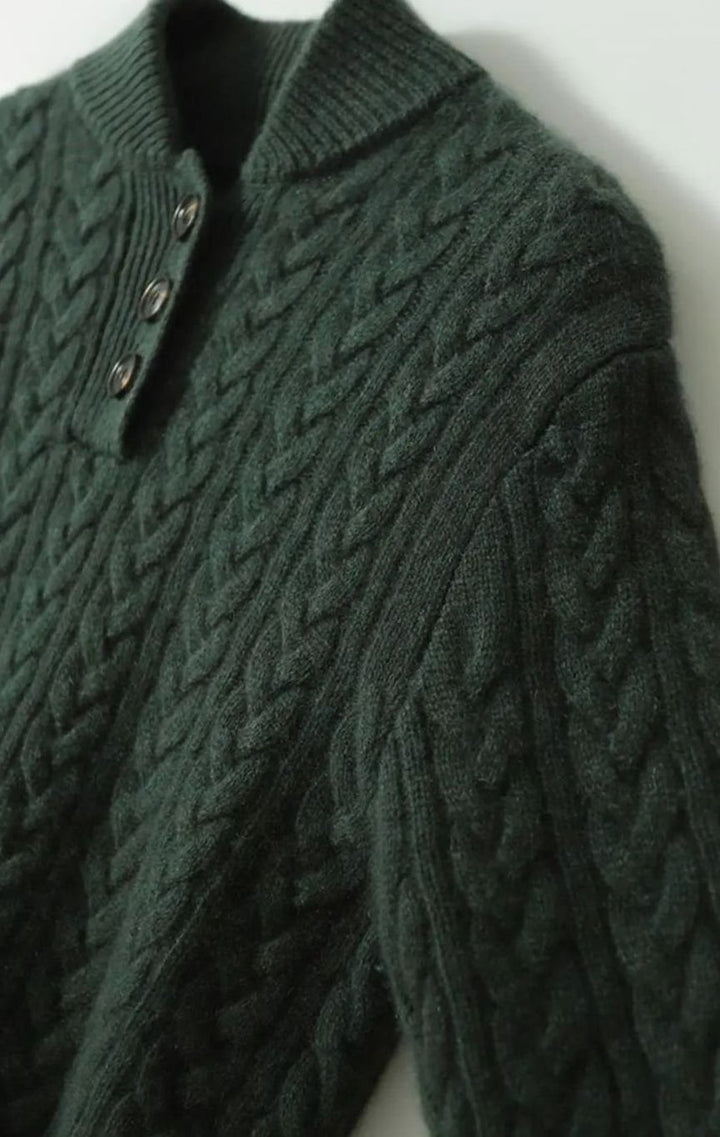 Women's Cable-Knit Button-Neck Long-Sleeve Sweater