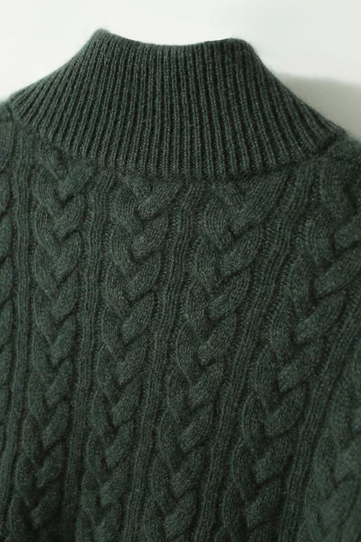 Women's Cable-Knit Button-Neck Long-Sleeve Sweater