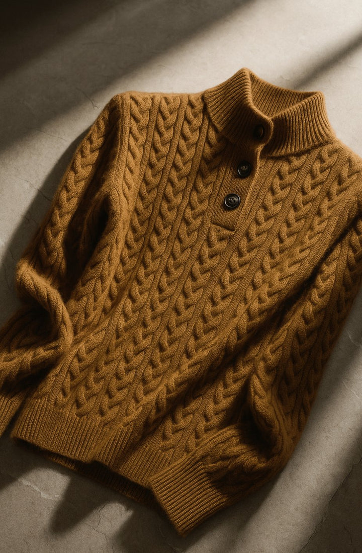 Women's Cable-Knit Button-Neck Long-Sleeve Sweater