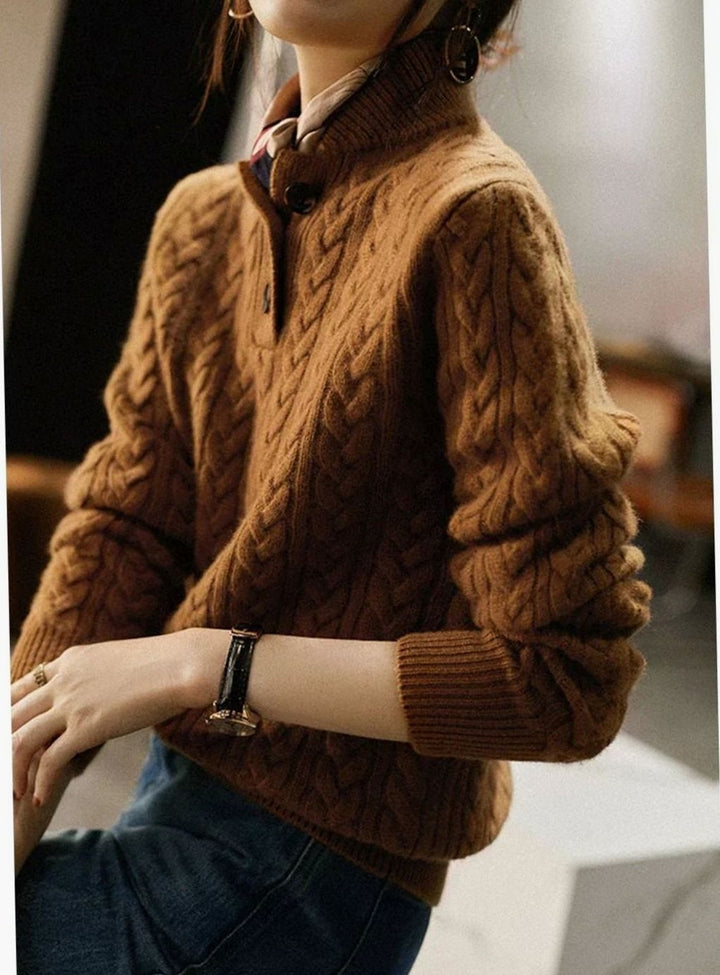 Women's Cable-Knit Button-Neck Long-Sleeve Sweater