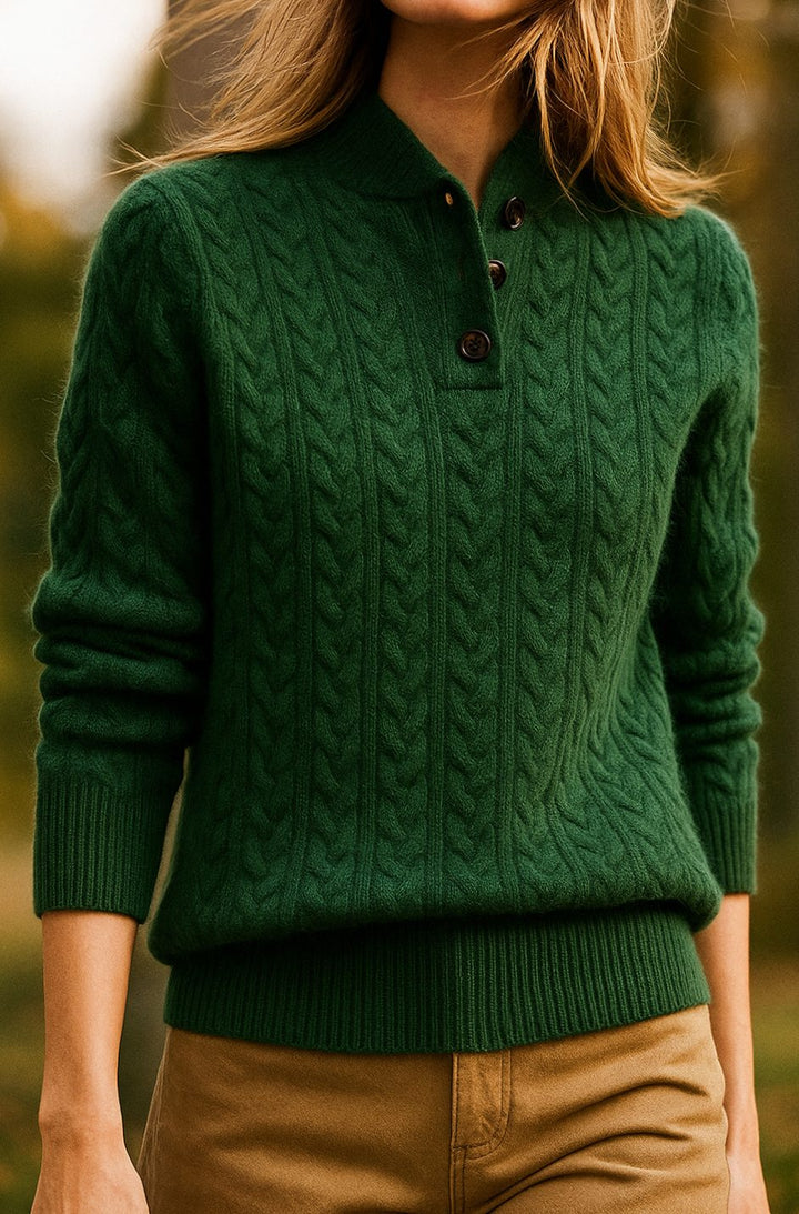 Women's Cable-Knit Button-Neck Long-Sleeve Sweater