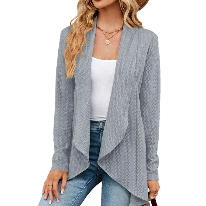 Women's Cable-Knit Open-Front Long-Sleeve Cardigan Sweater - Grey