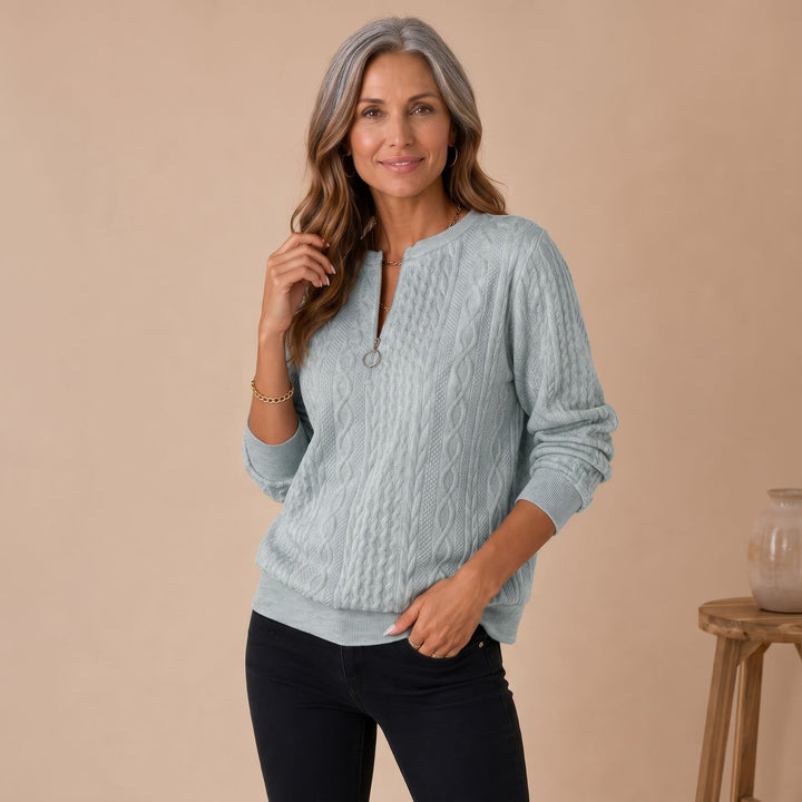 Women's Cable Knit Quarter Zip Sweater Relaxed Pullover - Blue