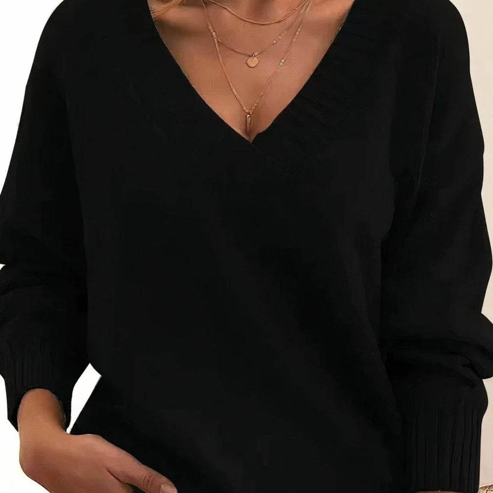 Women's Cashmere Blend V-Neck Long Sleeve Relaxed Knit Sweater