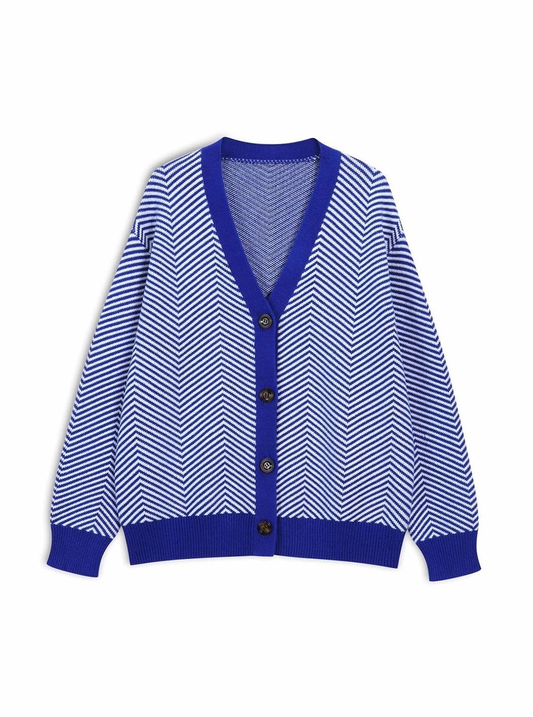 Women's Chevron Knit V-Neck Button-Up Cardigan - Blue
