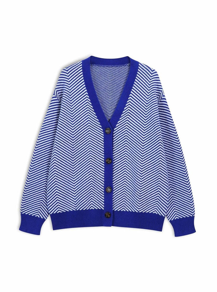 Women's Chevron Knit V-Neck Button-Up Cardigan - Blue