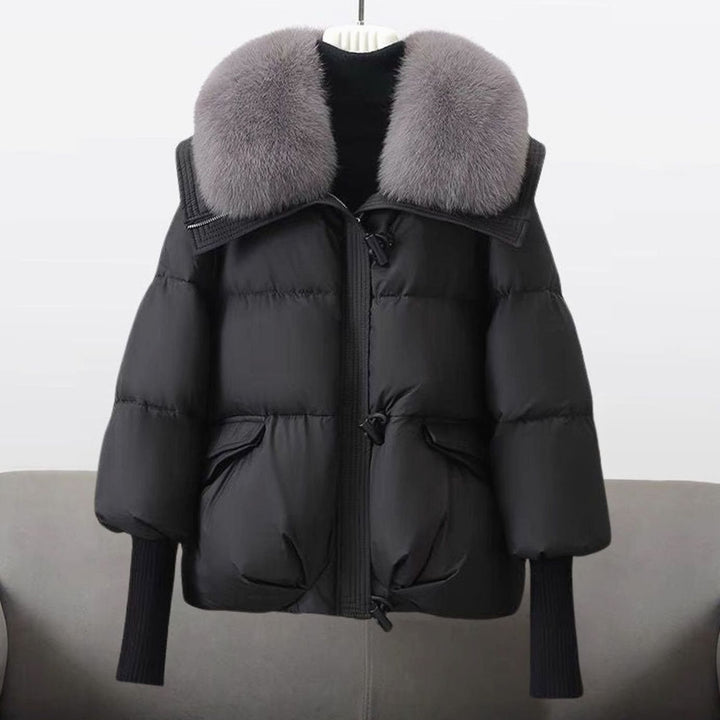 Women's Chic Puffer Winter Jacket Faux Fur Collar - Black