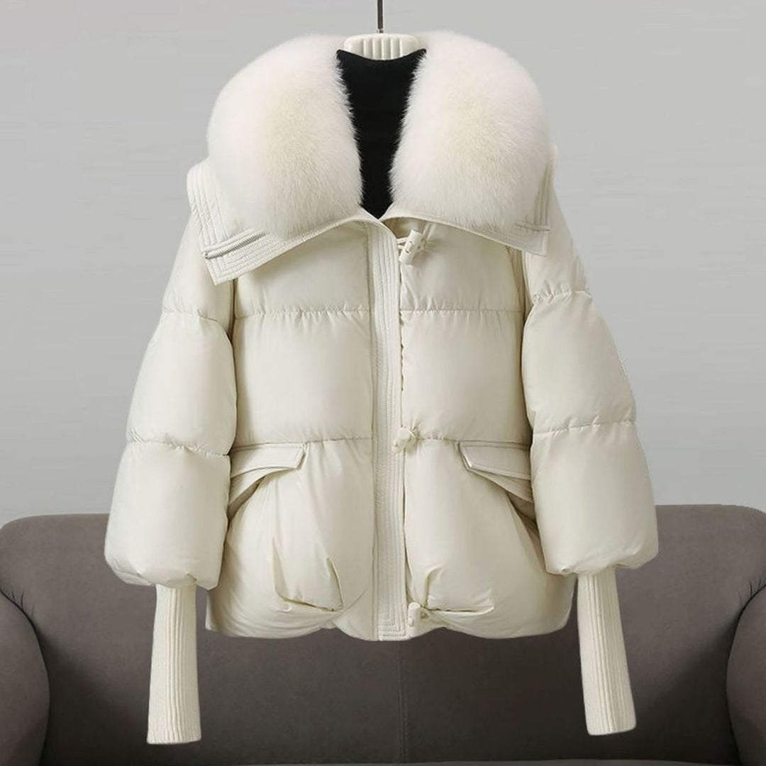 Women's Chic Puffer Winter Jacket Faux Fur Collar - White