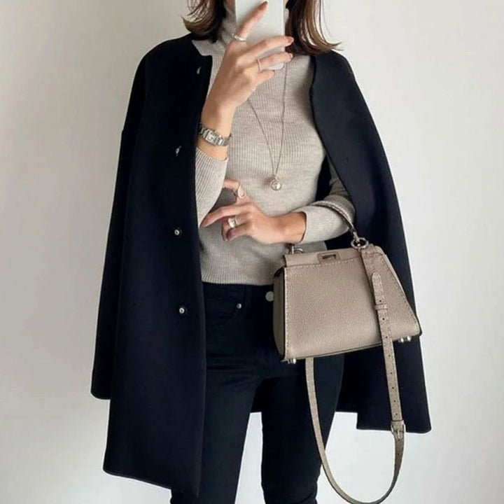 Women's Chic Winter Coat Collarless Button-Front Relaxed Fit
