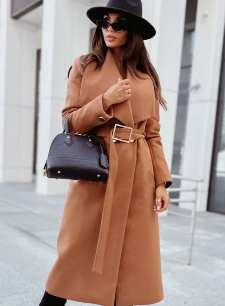 Women's Chic Wool Belted Wrap Long Winter Coat