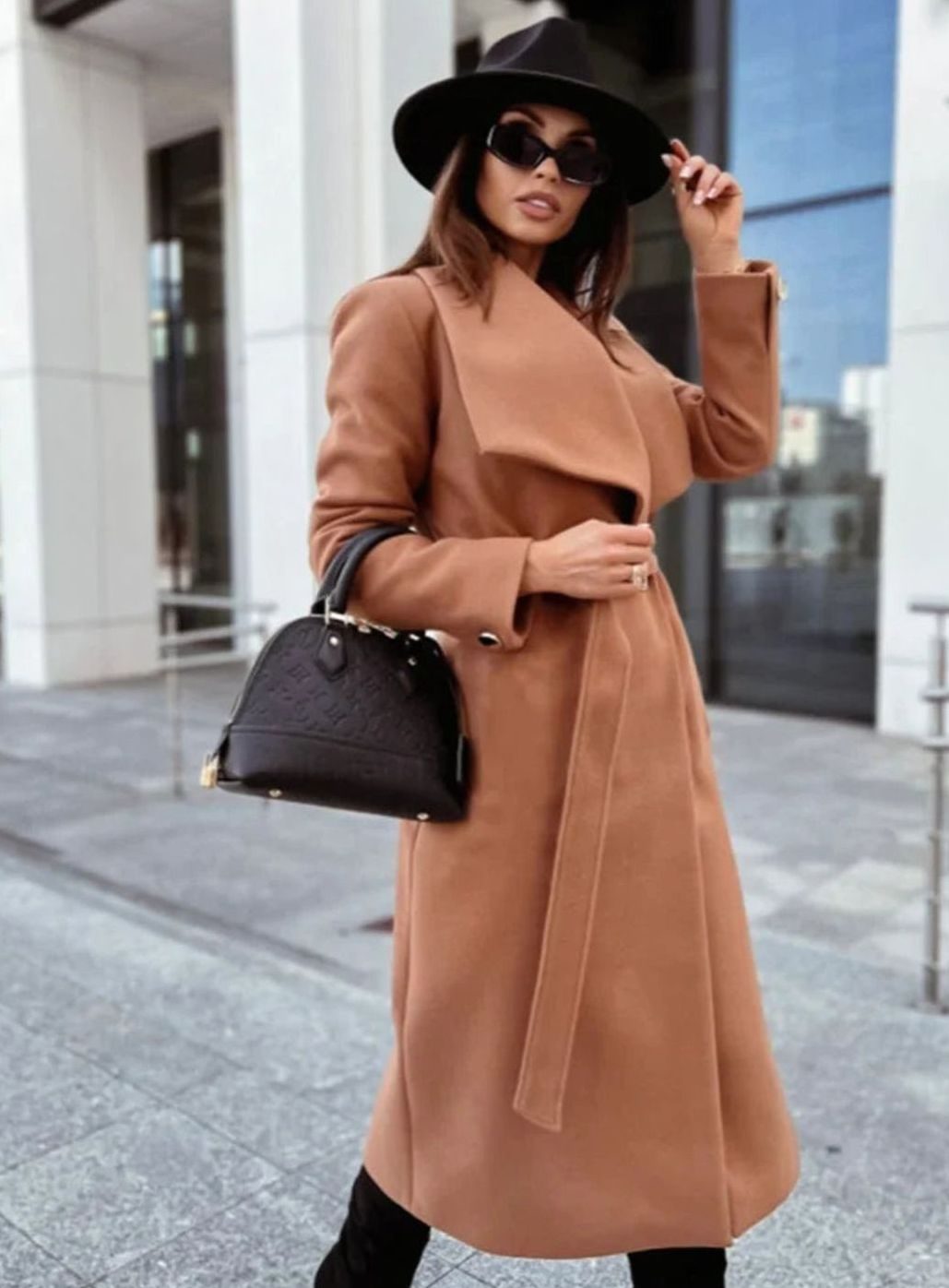 Women's Chic Wool Belted Wrap Long Winter Coat