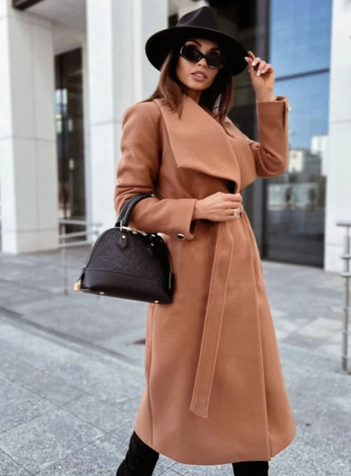 Women's Chic Wool Belted Wrap Long Winter Coat