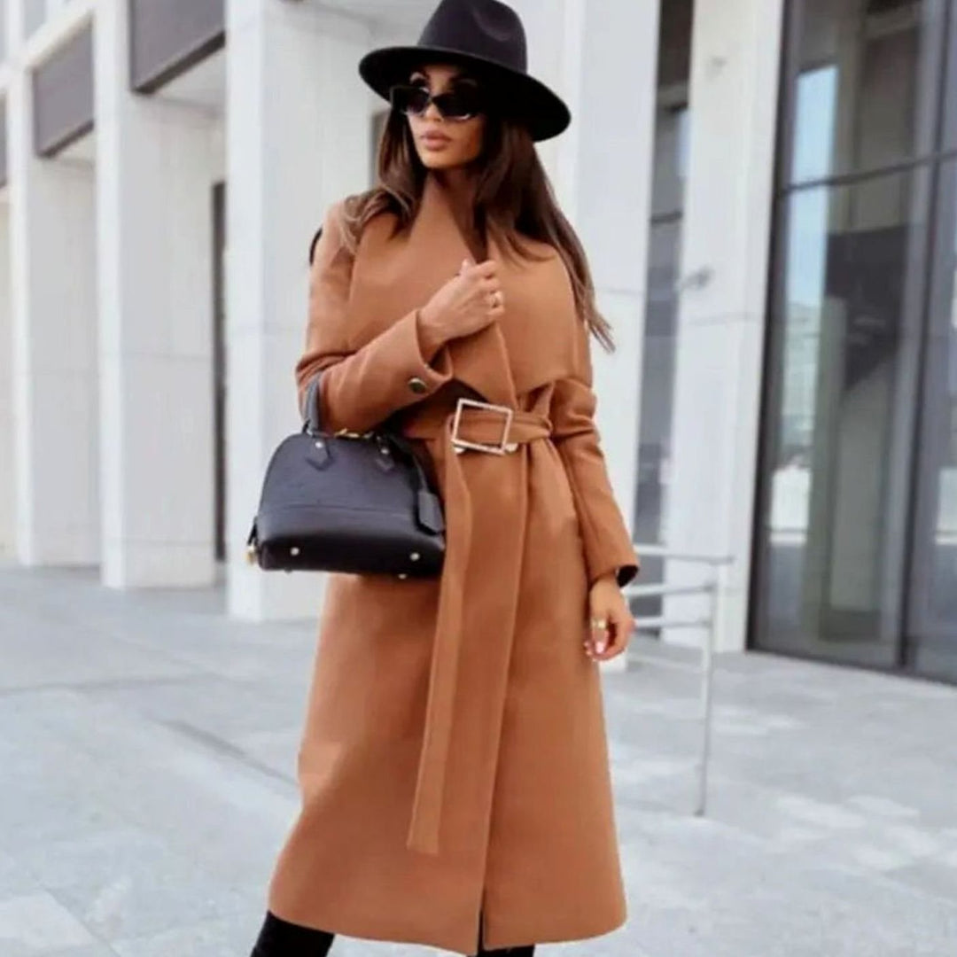 Women's Chic Wool Belted Wrap Long Winter Coat