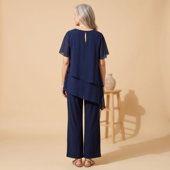 Women's Chiffon Asymmetric Layered Top Wide-Leg Pants Two Piece Set