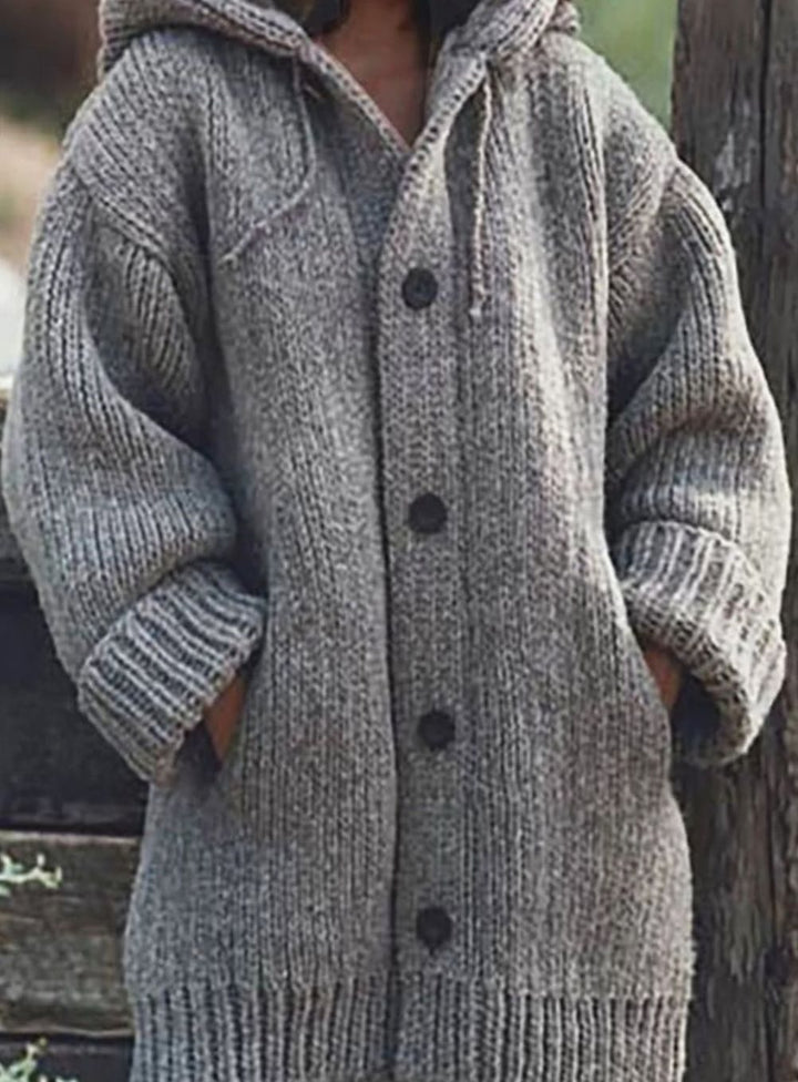 Women's Chunky Knit Hooded Oversized Cardigan with Pockets - Gray