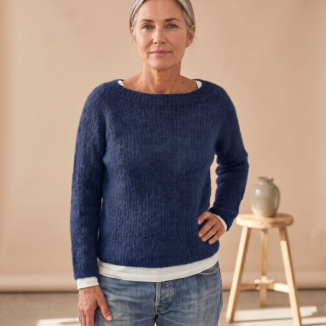 Women's Chunky Knit Pullover Sweater Relaxed Boat Neck - Blue