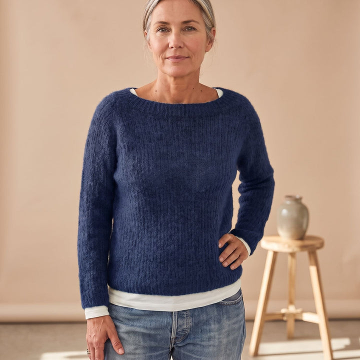 Women's Chunky Knit Pullover Sweater Relaxed Boat Neck - Blue