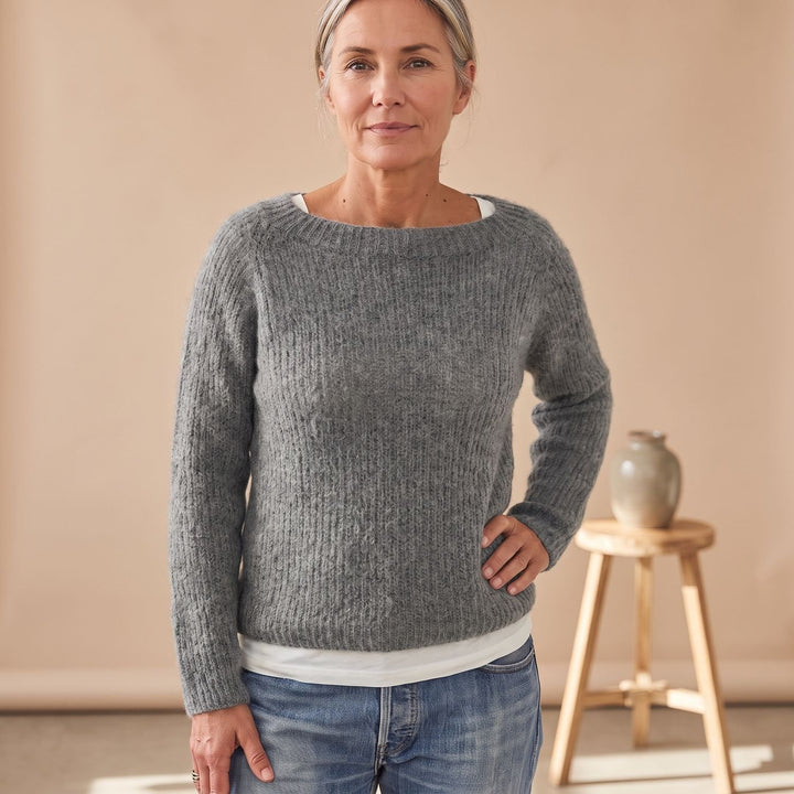 Women's Chunky Knit Pullover Sweater Relaxed Boat Neck - Gray