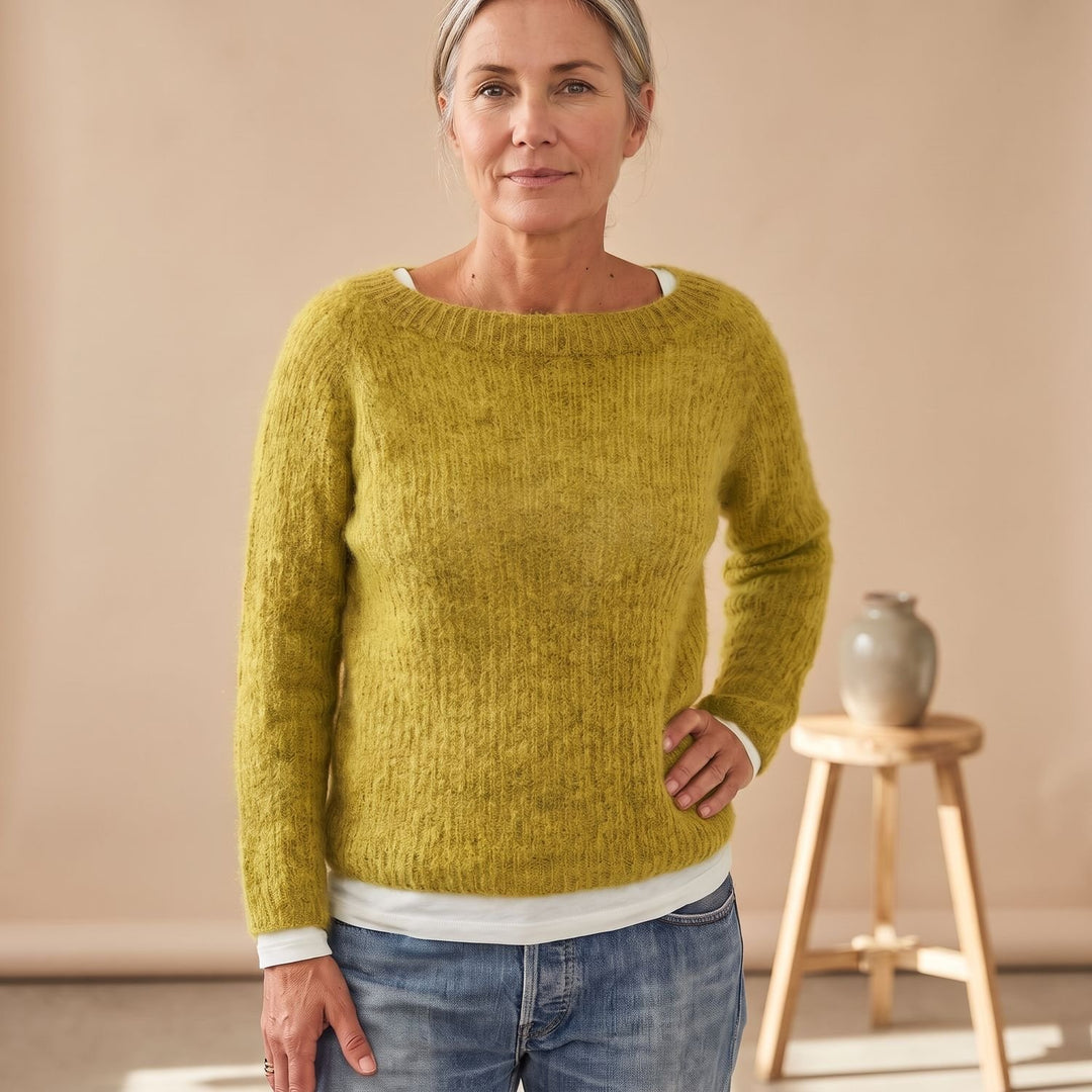 Women's Chunky Knit Pullover Sweater Relaxed Boat Neck - Green