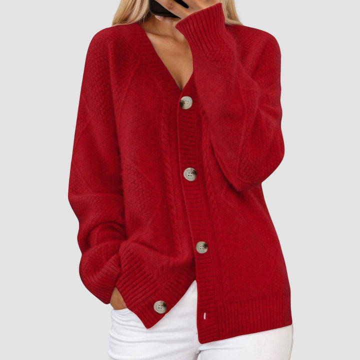 Women's Chunky Knit V-Neck Button-Front Cardigan - Red