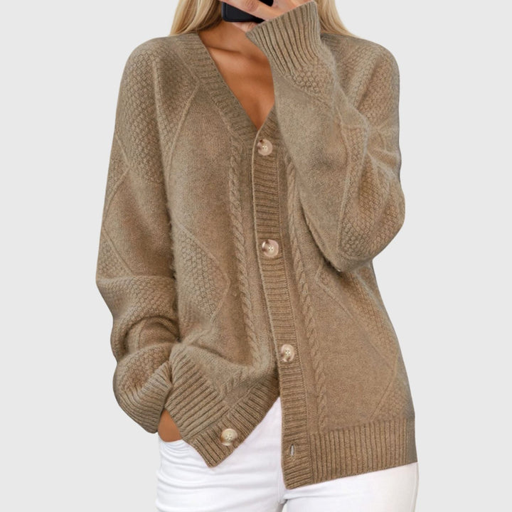 Women's Chunky Knit V-Neck Button-Front Cardigan - Khaki
