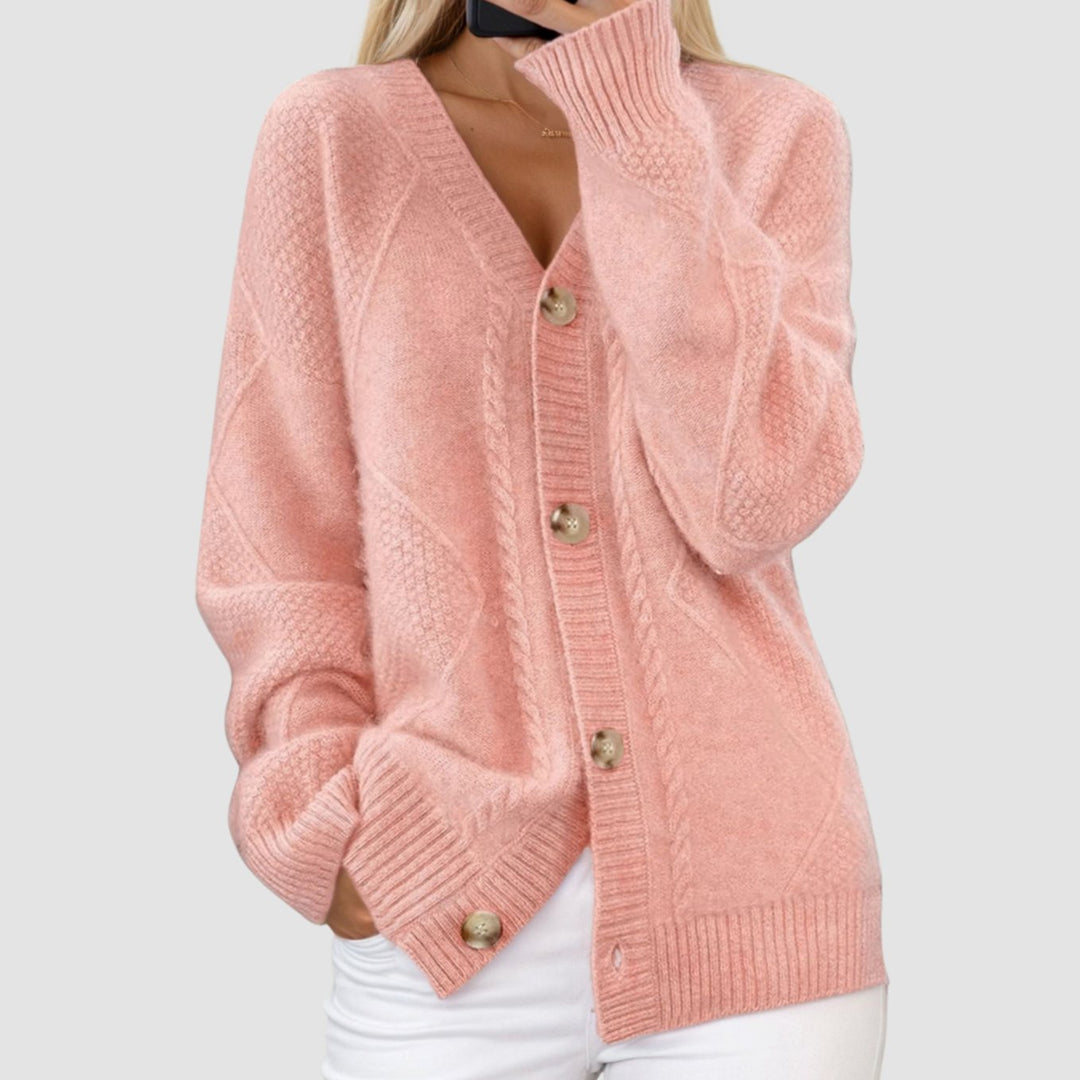 Women's Chunky Knit V-Neck Button-Front Cardigan - Pink