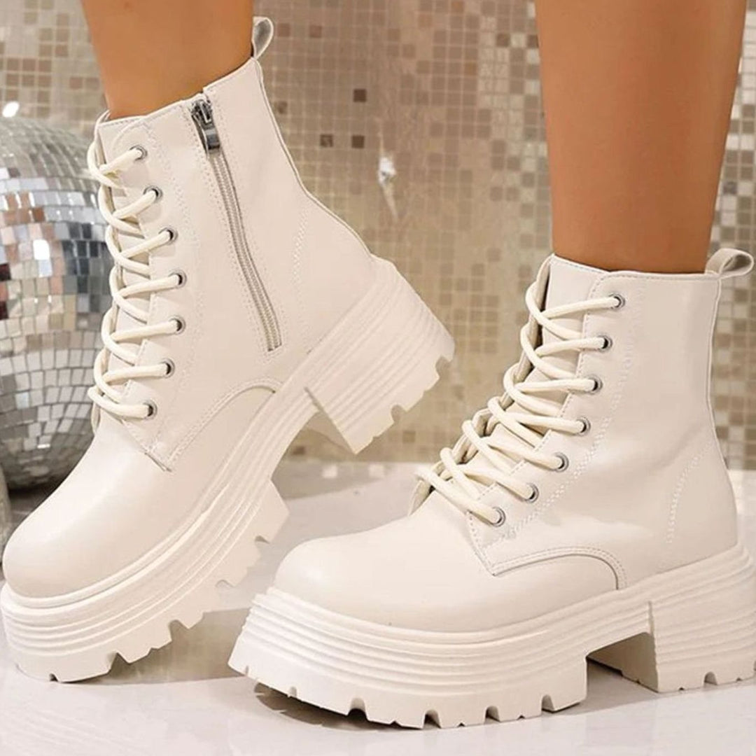 Women's Chunky Platform Lace-Up Ankle Boots Side Zip