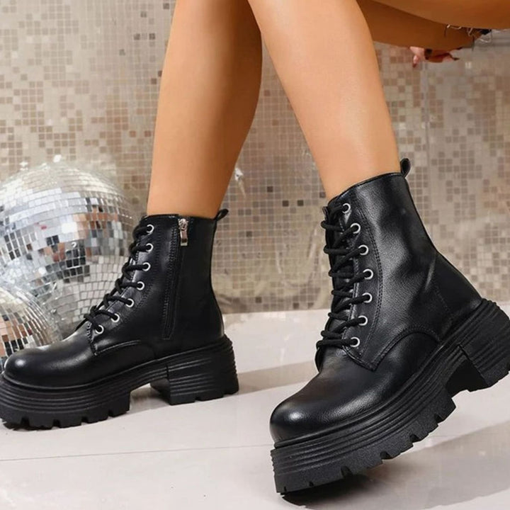Women's Chunky Platform Lace-Up Ankle Boots Side Zip