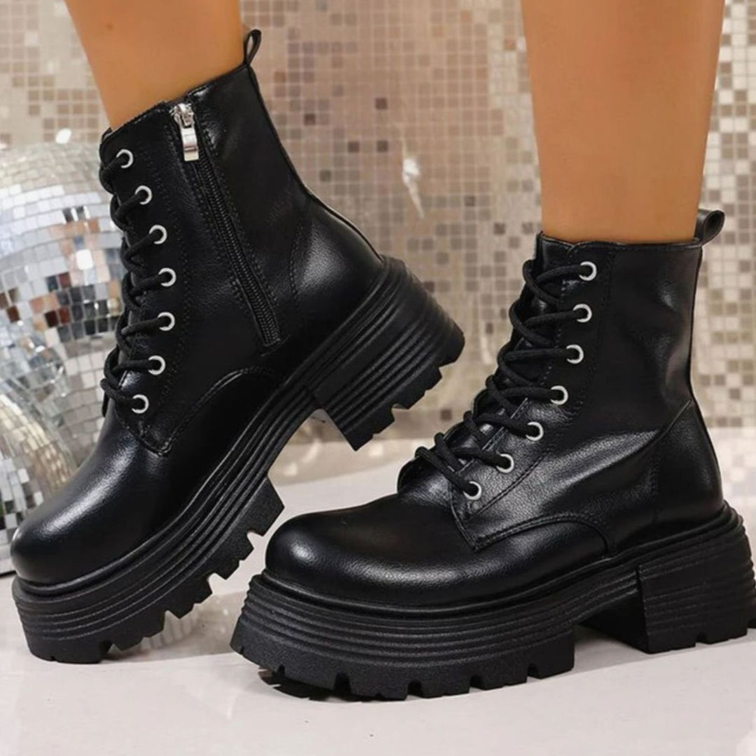 Women's Chunky Platform Lace-Up Ankle Boots Side Zip