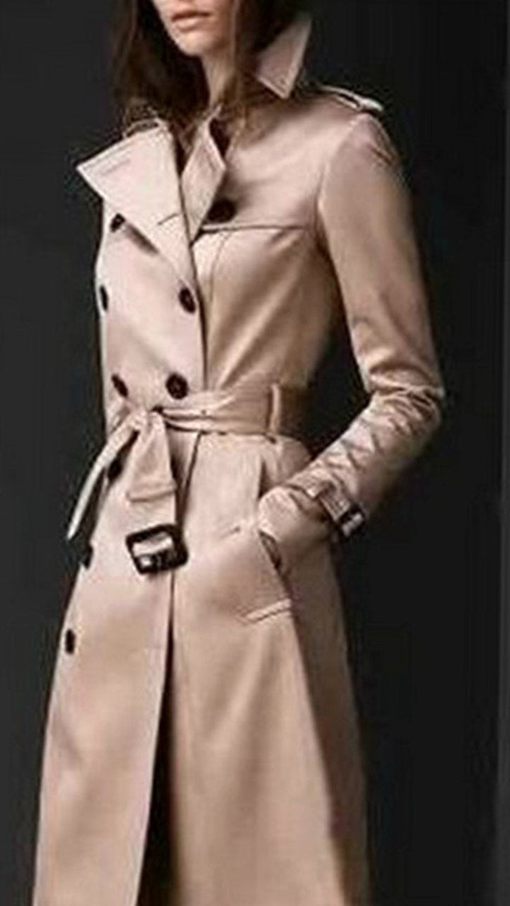 Women's Classic Double-Breasted Belted Trench Coat - Beige
