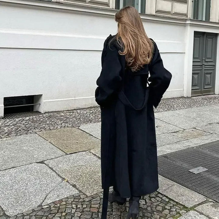 Women's Classic Double-Breasted Long Trench Coat Belted