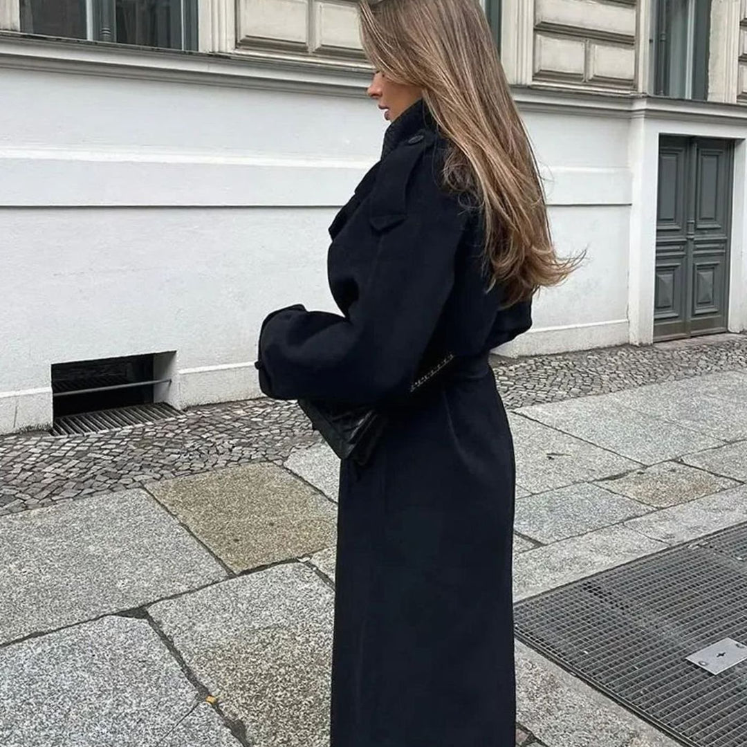 Women's Classic Double-Breasted Long Trench Coat Belted