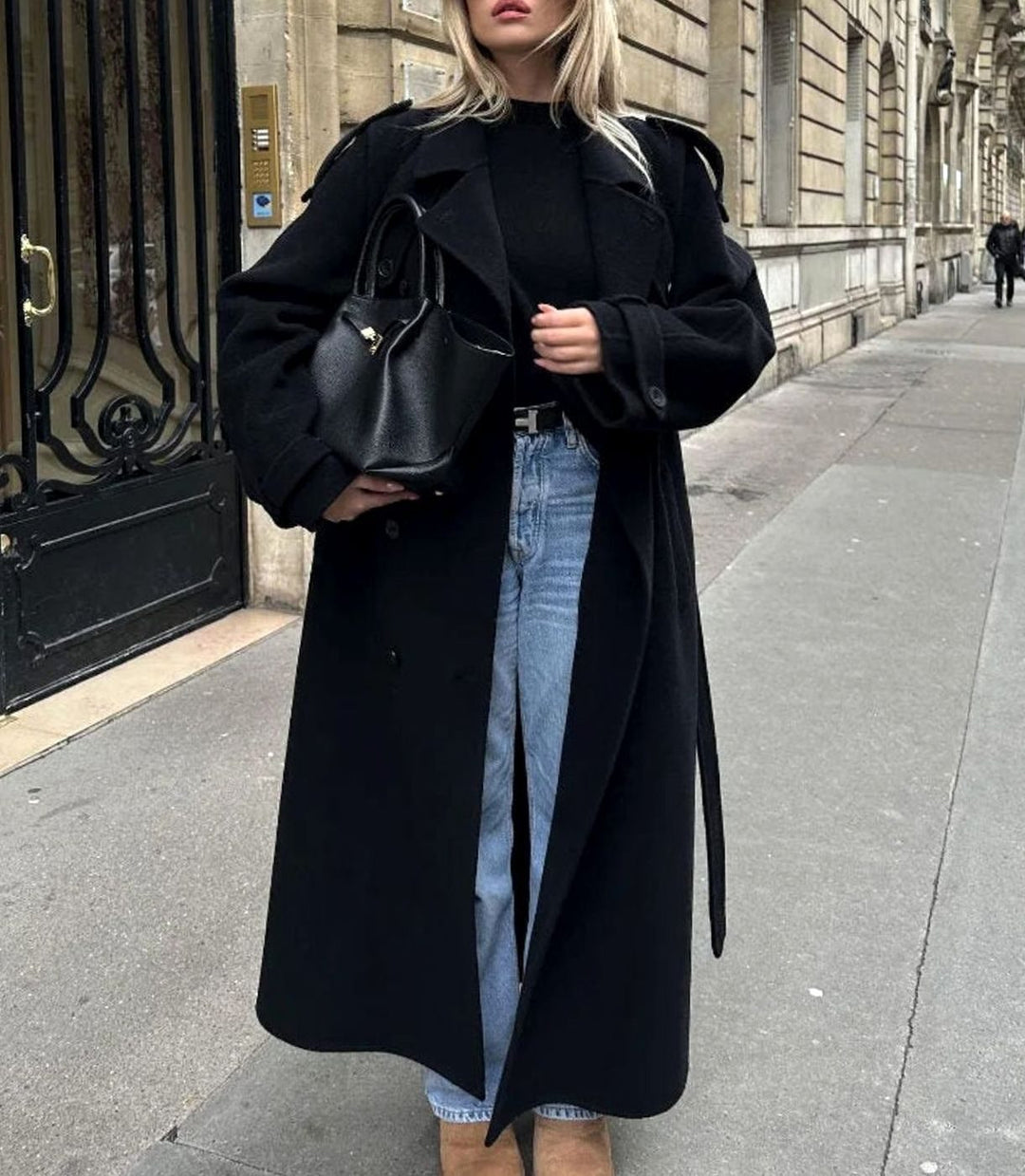 Women's Classic Double-Breasted Long Trench Coat Belted