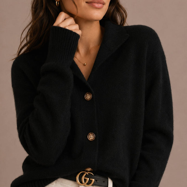 Women's Collared Button-Up Relaxed-Fit Knit Cardigan - Black