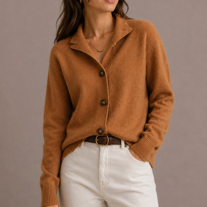Women's Collared Button-Up Relaxed-Fit Knit Cardigan - Brown