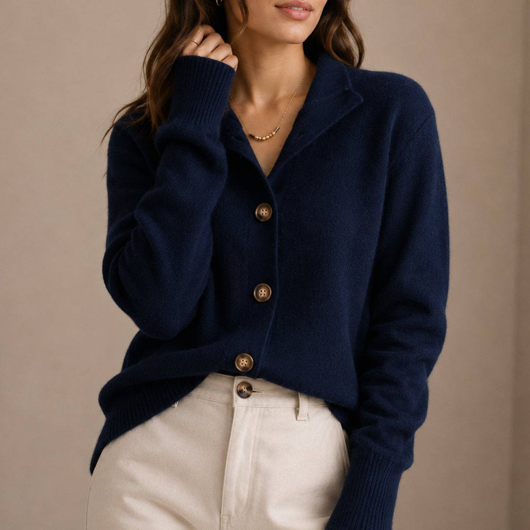 Women's Collared Button-Up Relaxed-Fit Knit Cardigan - Navy