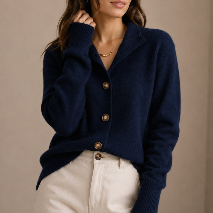 Women's Collared Button-Up Relaxed-Fit Knit Cardigan - Navy